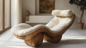 A modern lounge chair with a white cushion photo