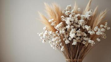 A vase with dried flowers on a table photo