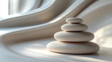A stack of stones sitting on top of a white cloth photo