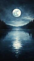 A painting of a full moon over a lake photo