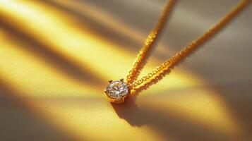 A diamond pendant on a gold chain photo