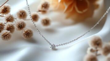 A diamond necklace on a white background photo