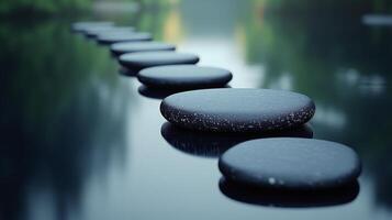 A row of stepping stones in the water photo
