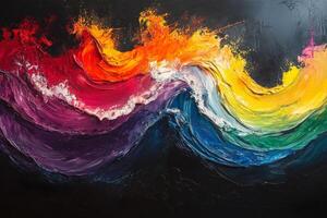 An abstract painting of a rainbow wave photo