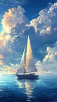 Sailboat sailing on the ocean under a cloudy sky photo