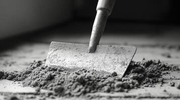 A shovel is being used to spread cement on a floor photo