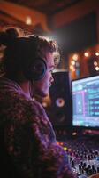 A man in headphones in a recording studio photo