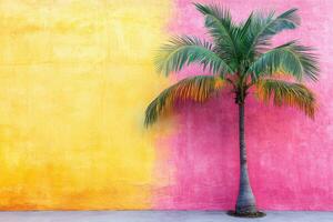 Palm tree against colorful wall photo