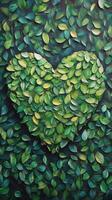 A painting of a heart made of green leaves photo