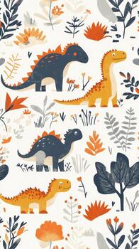 A seamless pattern with dinosaurs and plants photo