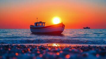 A boat on the water at sunset photo