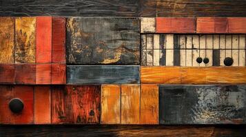 Textured wooden blocks create a musical abstract with piano keys photo