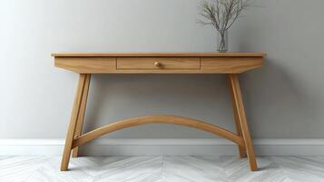 A wooden desk with a vase on it photo