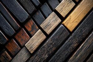 Textured wooden blocks are arranged in a diagonal pattern photo