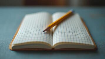Pencil on notebook with writing paper photo