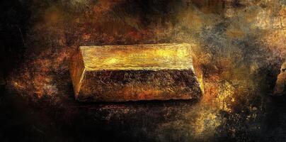 Golden bar rests against a mottled dark textured background photo