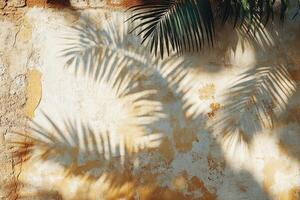 Palm leaves on a wall photo