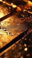 Close up shot of gold bars shimmering in dim light photo