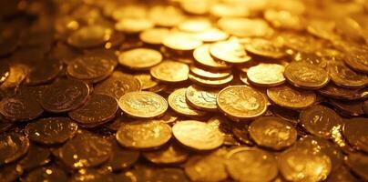 A heap of golden coins glimmers with a rich luster photo