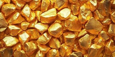 Shiny gold nuggets are piled together densely in this image photo