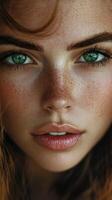 A close up of a woman with freckled hair photo
