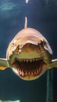 A shark with its mouth open and teeth showing photo
