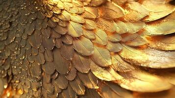 Gleaming golden feathers create a textured and intricate bird plumage photo