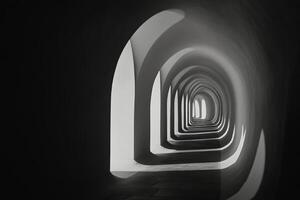 A black and white photo of a tunnel