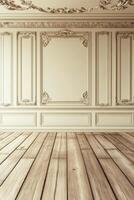 An empty room with wood floors and white walls photo
