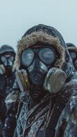 A group of people wearing gas masks photo