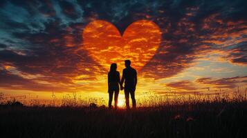 Two people standing in front of a heart shaped cloud photo