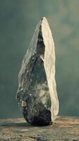 Single gray rock standing upright on a stone surface photo