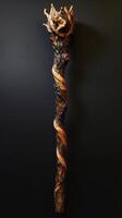 Elaborate wooden wizard staff with twisted vine and crown photo