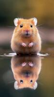 A hamster is standing on top of water photo