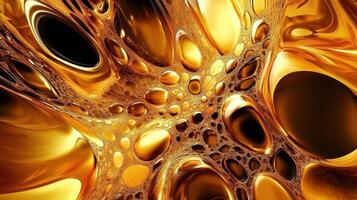 Abstract golden structure containing holes and small fluid like bubbles photo