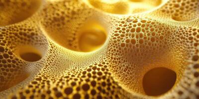 Golden porous structure with honeycombed surface and large circular openings photo