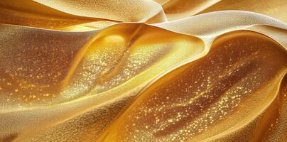 Abstract golden flowing shapes with glittering particle accents photo