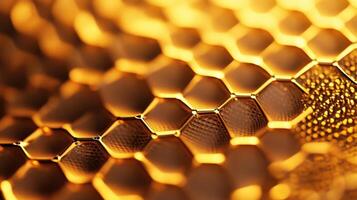 Golden honeycomb structure creating a textured abstract background photo