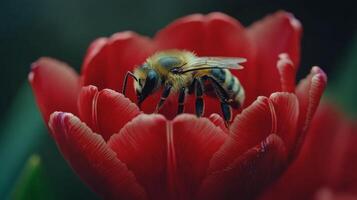 Bee on red tulip photo