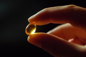 A person holding a small yellow capsule photo