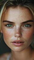 A woman with freckled hair and green eyes photo