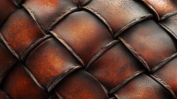 Close up of intricately woven brown leather creating diamond pattern photo