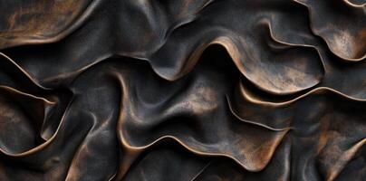 Abstract dark leather material with folds and smooth texture photo