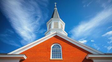 A church steeple with a white window photo