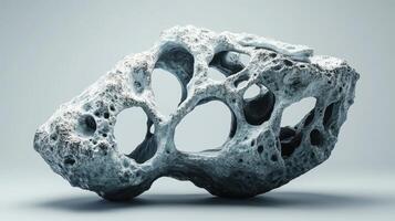 Sculptural porous rock formation against soft gradient studio background photo