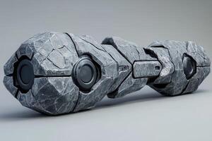 Stone and metal futuristic sci fi object on gray background photo