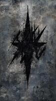 Abstract dark starburst symbol against distressed textured background photo