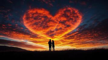 Two people standing in front of a heart shaped cloud photo