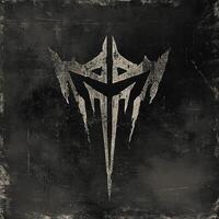 Distressed dark emblem with jagged edges on a textured backdrop photo