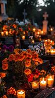 Day of the dead flowers and candles photo